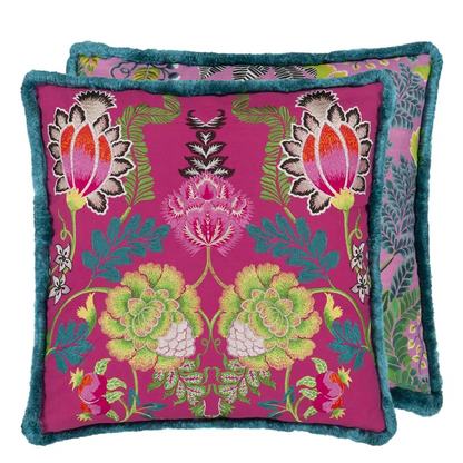 Brocart Decoratif Embroidered Cerise Cotton Cushion by Designers Guild