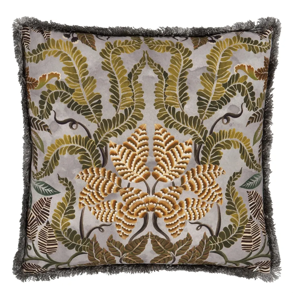 Brocart Decoratif Embroidered Sepia Cotton Cushion by Designers Guild