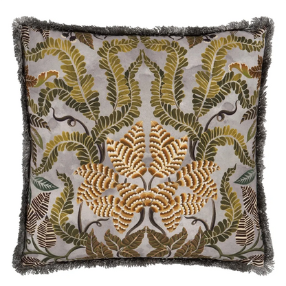 Brocart Decoratif Embroidered Sepia Cotton Cushion by Designers Guild