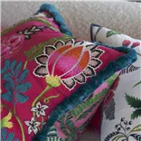 Brocart Decoratif Embroidered Cerise Cotton Cushion by Designers Guild