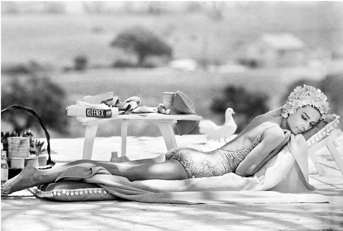 'Audrey Hepburn lounging by the pool 1967' By Terry O'Neill - Estate Print