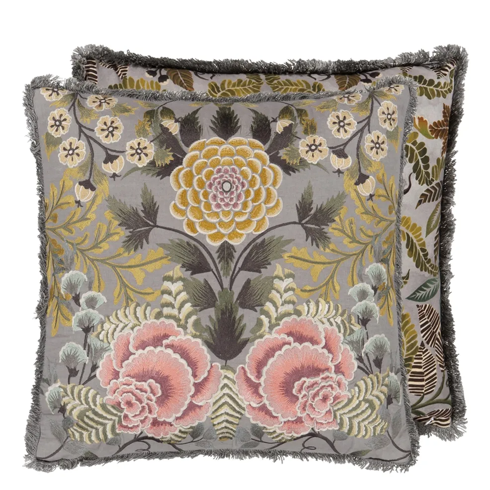 Brocart Decoratif Embroidered Sepia Cotton Cushion by Designers Guild